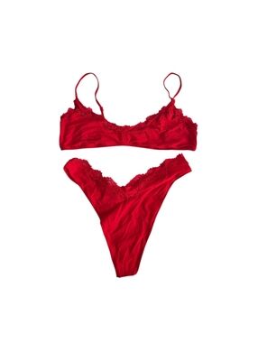 Skims 2 Piece Set Red Lace Bralette & Thong